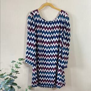 Colorful Speechless Dress Chevron Pattern Blue White Red XL Casual Fall Spring